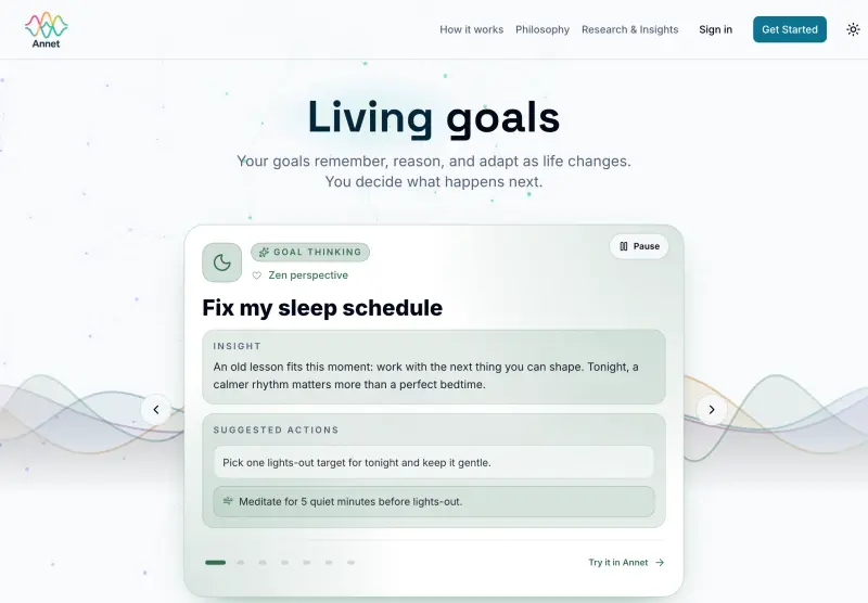Annet on tablet: living-goals insight for fixing a sleep schedule
