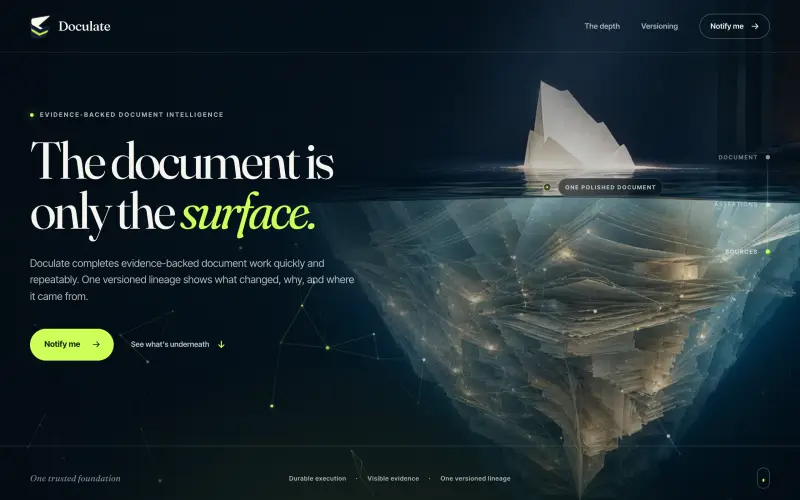 Doculate homepage: the document as the surface above a deeper evidence graph
